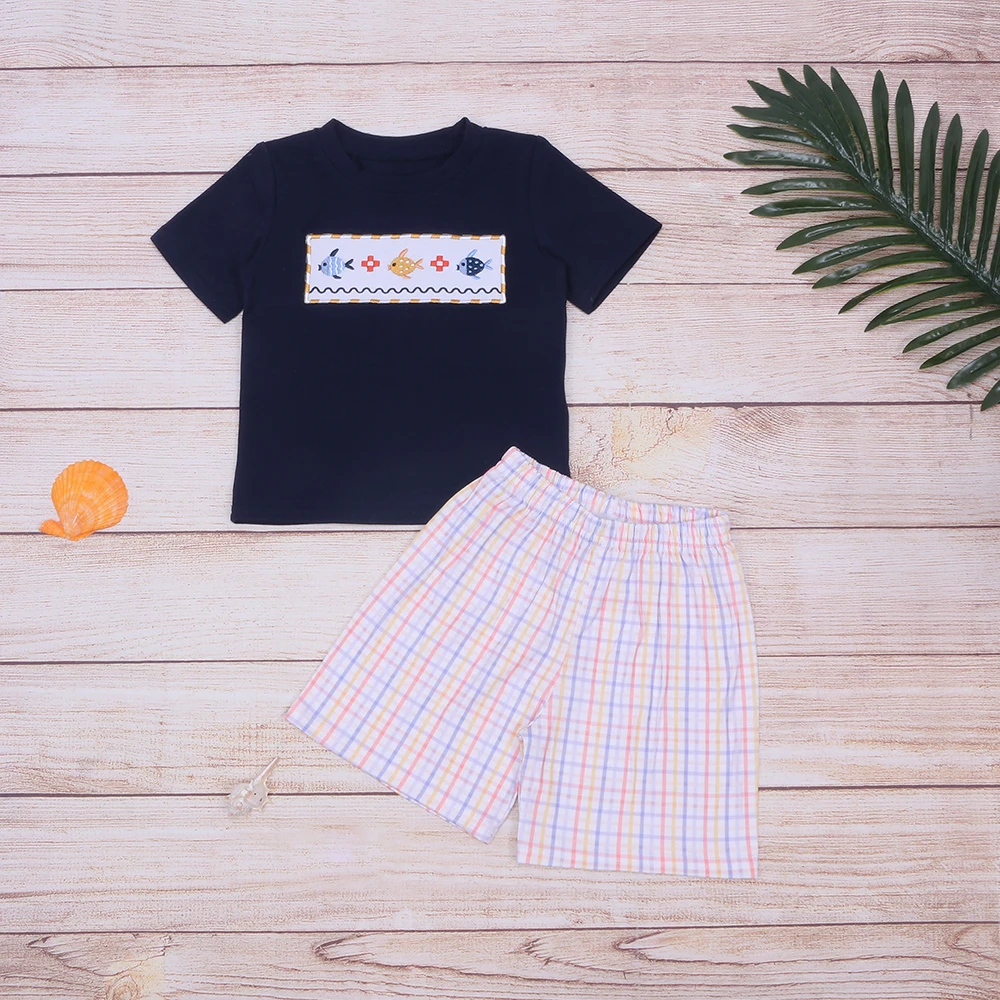 

Baby Boy 2pc Clothes Set Newborn Children Set Fish Embroidery Bebes Items Sleeveless T-Shirt High Quality Shorts Suit For Boys