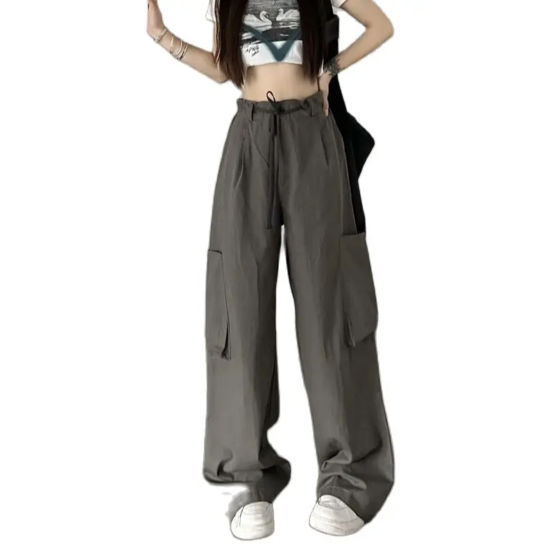 

summer female bib overall trousers high-waisted wide legs pant pocket drawcord