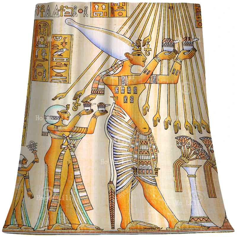 

Ancient Egyptian Sun God Aten Hieroglyph On Papyrus The Kings Valley Pass Retro Flannel Blanket By Ho Me Lili Fit For Home Use