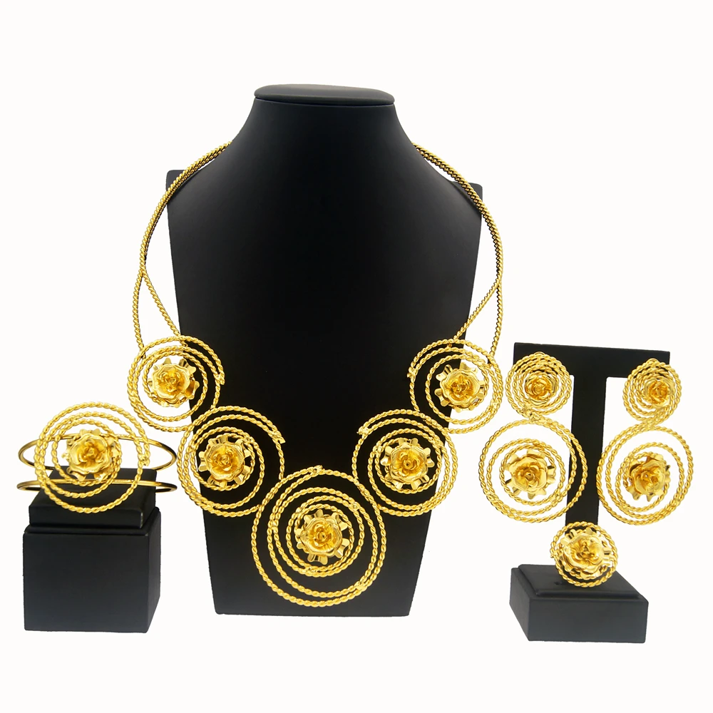 

Dubai Gold Bracelet For Women African Jewelry Set Brazilian Gold Jewelry Set Wedding Party Yulaili