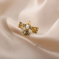 vintage stone eagle rings for women stainless steel punk engraving eagle finger ring korean fashion party jewelry gift