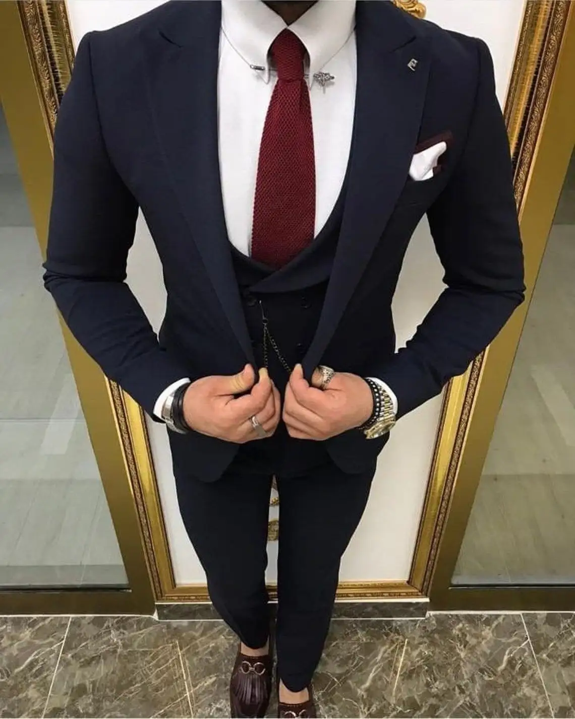 

Peak Lapel Male Suits For Men Fashion Wedding Prom Party Wear Custom Made Three Pieces (Jacket+Pants+Vest) Ensembles De Blazers