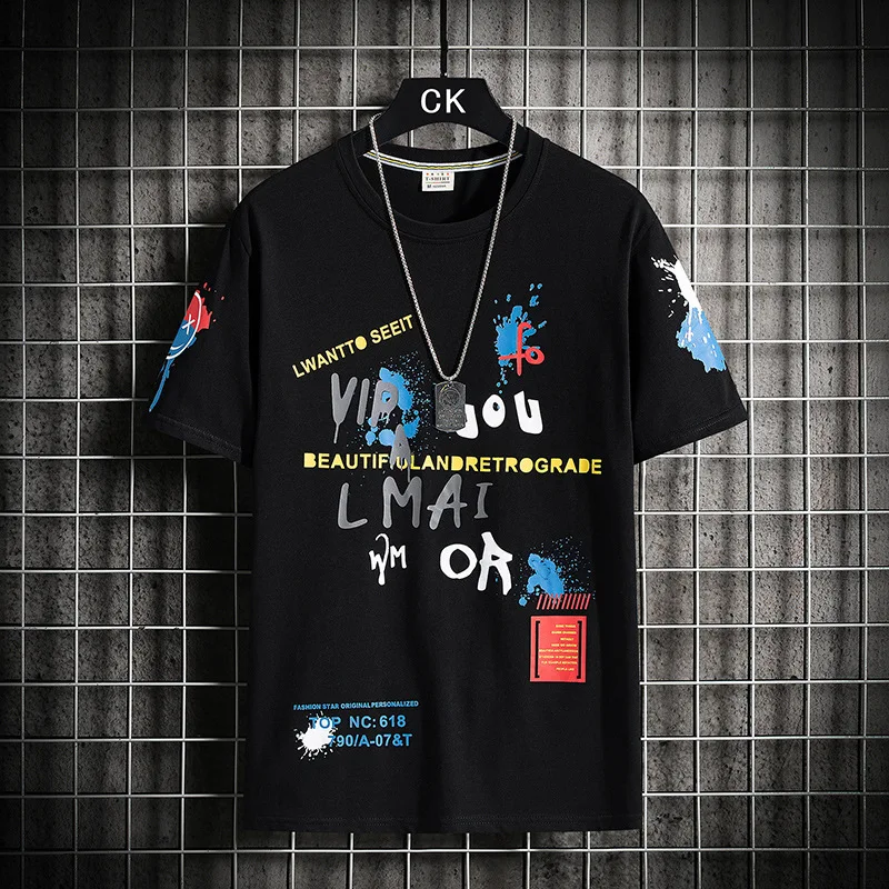 

2022 Summer fashion new Korean men's leisure suit printed short sleeve T-shirt men's shorts men's sport