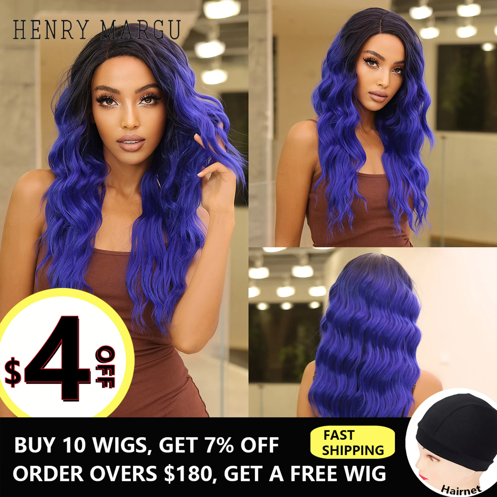 

Blue Ombre Synthetic Lace Front Wigs Long Wavy Wigs for Black Women Side Part Colored Wigs Heat Resistant Party Cosplay Hair