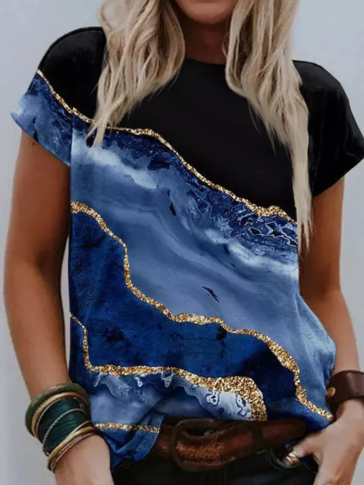 Футболка женская с круглым вырезом модный топ в полоску коротким рукавом