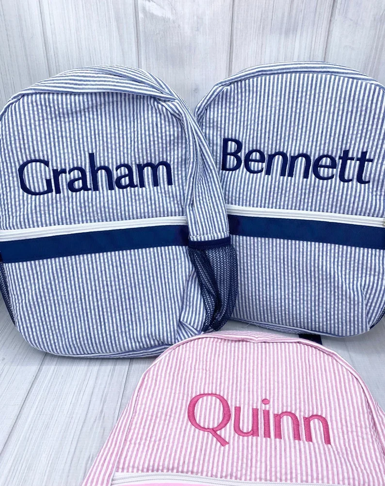 

US Warehouse RTS Monogrammed Baby Backpacks Personalized Toddler Backpacks Seersucker Backpack Preschool Book Bag