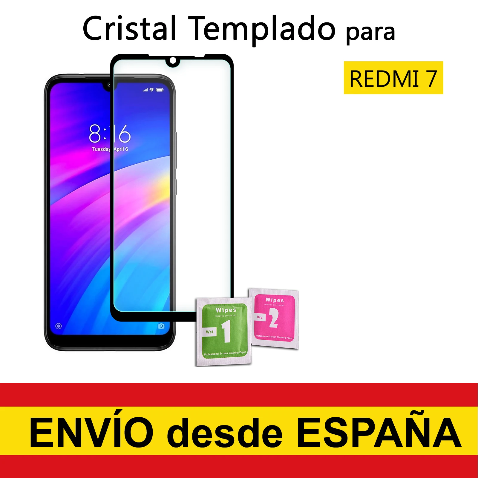 Tempered Glass Screen Protector for XIAOMI REDMI 7 Black Full Frontal Quality Premium 9H 0.33mm