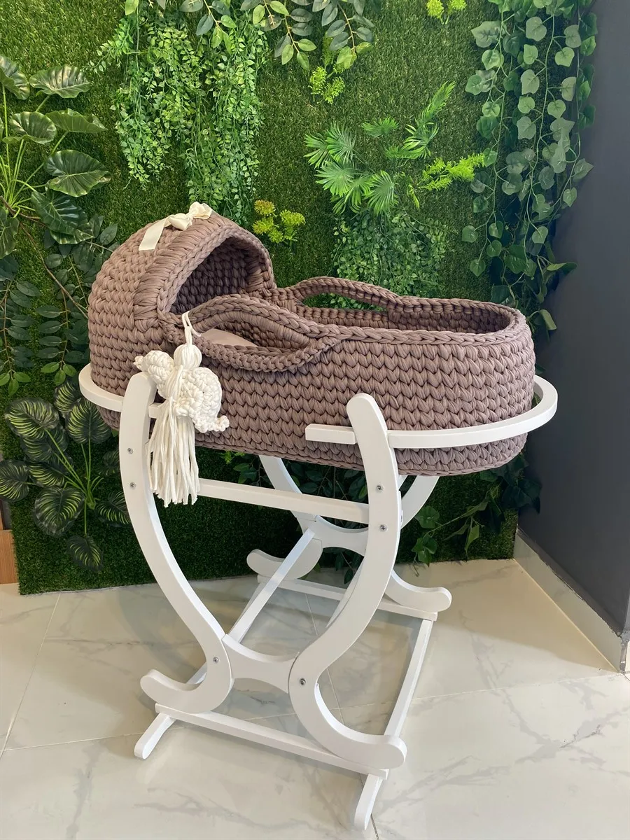 Jaju Baby Moses Basket Plain Brown Pattern Knitted Stroller