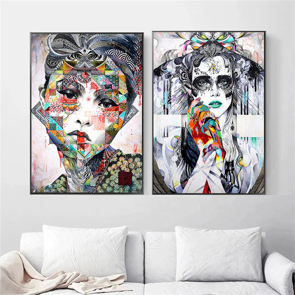 

Abstract Art Women Canvas Painting Colorful Portrait Posters and Prints Wall Art for Living Room Fashion Home Decor Artwork