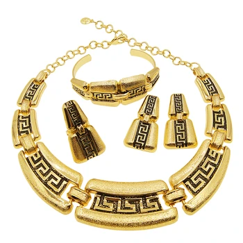 Dubai Gold Woman Necklace Jewelry Set Italian Design Retro Style Classical Wedding Earrings Rings 24K Original My Orders