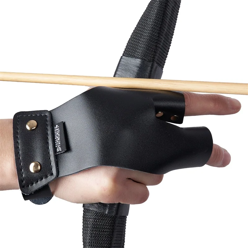 Archery Finger Glove Black Leather Finger Protector Protection Left Right Hand Outdoor Hunting Shooting Bow Arrows Accessories