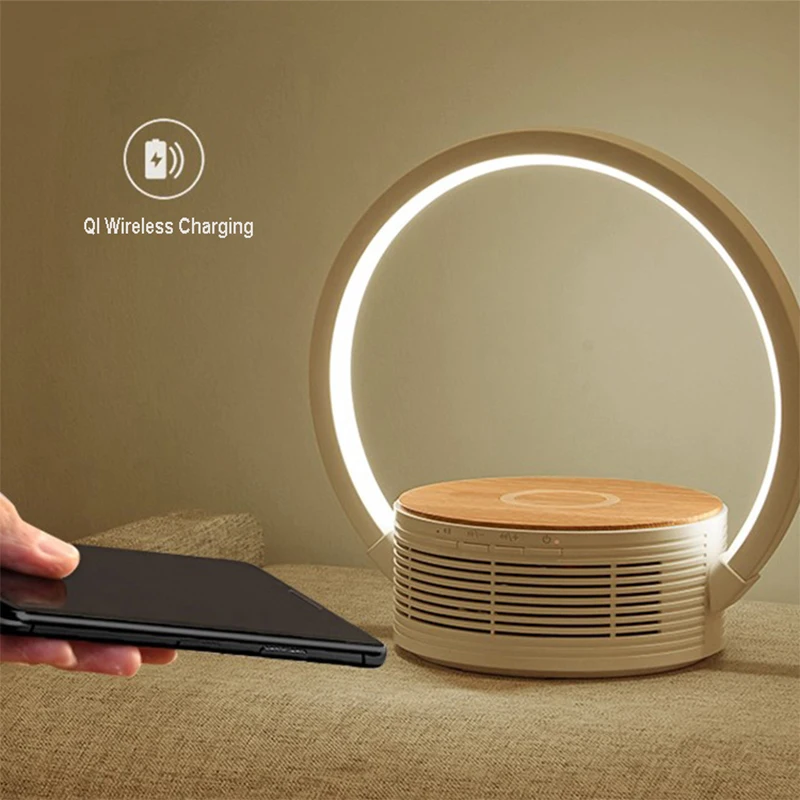Modern Home Decoration Bluetooth Wireless Speaker Touch Desk Light Touch LED Table Lamps With QI Wireless Charger Night Light