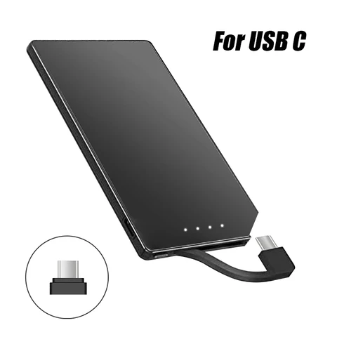 Внешний мини-аккумулятор TNTOR, портативный ультратонкий внешний мини-аккумулятор 6 мм, 5000 мАч, быстрая зарядка, Встроенный кабель, подходит для iPhone, Xiaomi