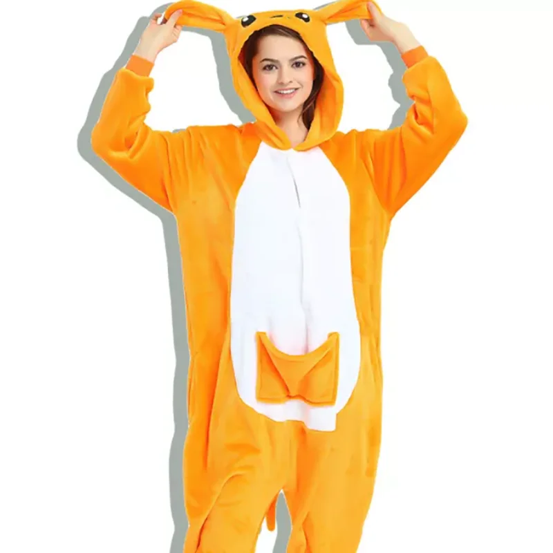 Family Kigurumi Pajamas Orange Kangaroo Animal Onesie Cosplay Costume Pajamas For Kids and Adults With Slippers