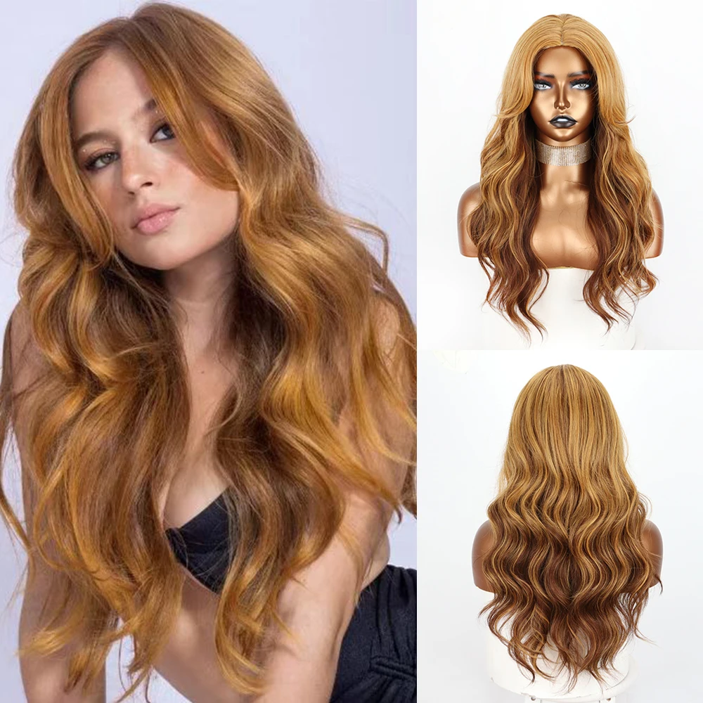 Длинные Синтетические парики Омбре для женщин волнистые из натуральных волос