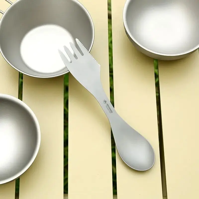 3-В-1 Титановая Спортивная Походная ложка-вилка Резак Комбинированная Уличная