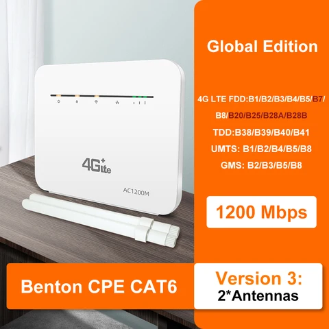 Wi-Fi-роутер Benton 5 ГГц, двухдиапазонный, 4G, CAT6, LTE, 1200 Мбит/с