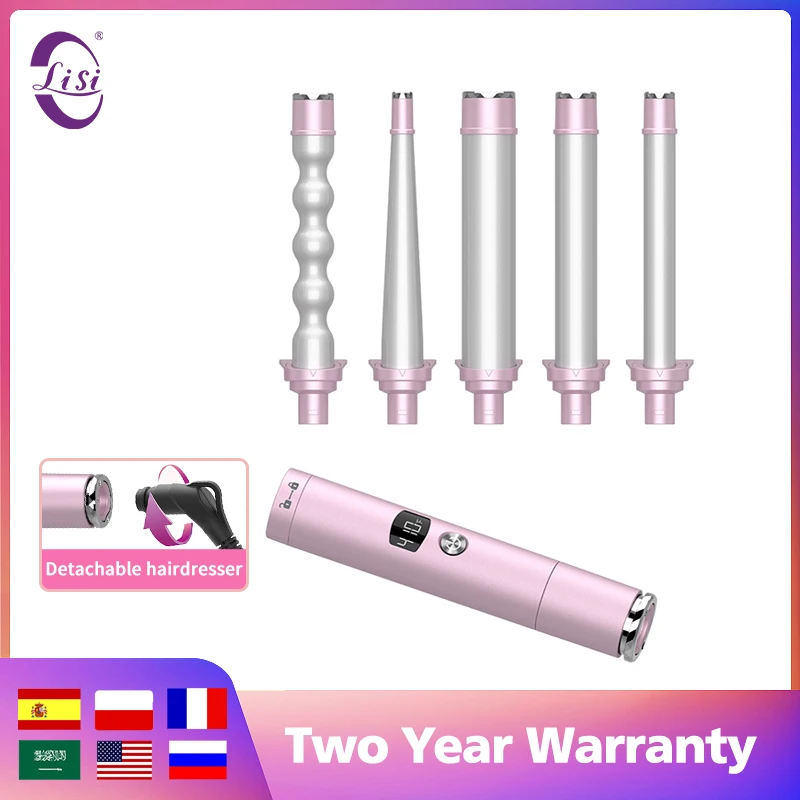 Lisiproof 2022 New Design 5 in 1 Interchangeable Wave Hair Curler PTC Heating 0.35-1.25 Inch Curling Iron For Wand Set