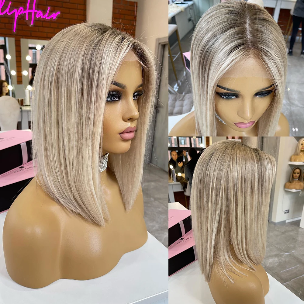 

Honey Ash Blonde Bob Wig Lace Front Human Hair Wigs Glueless Roots HD 13x4 Lace Frontal Wig Short Straight Wigs Virgin Hair 150%