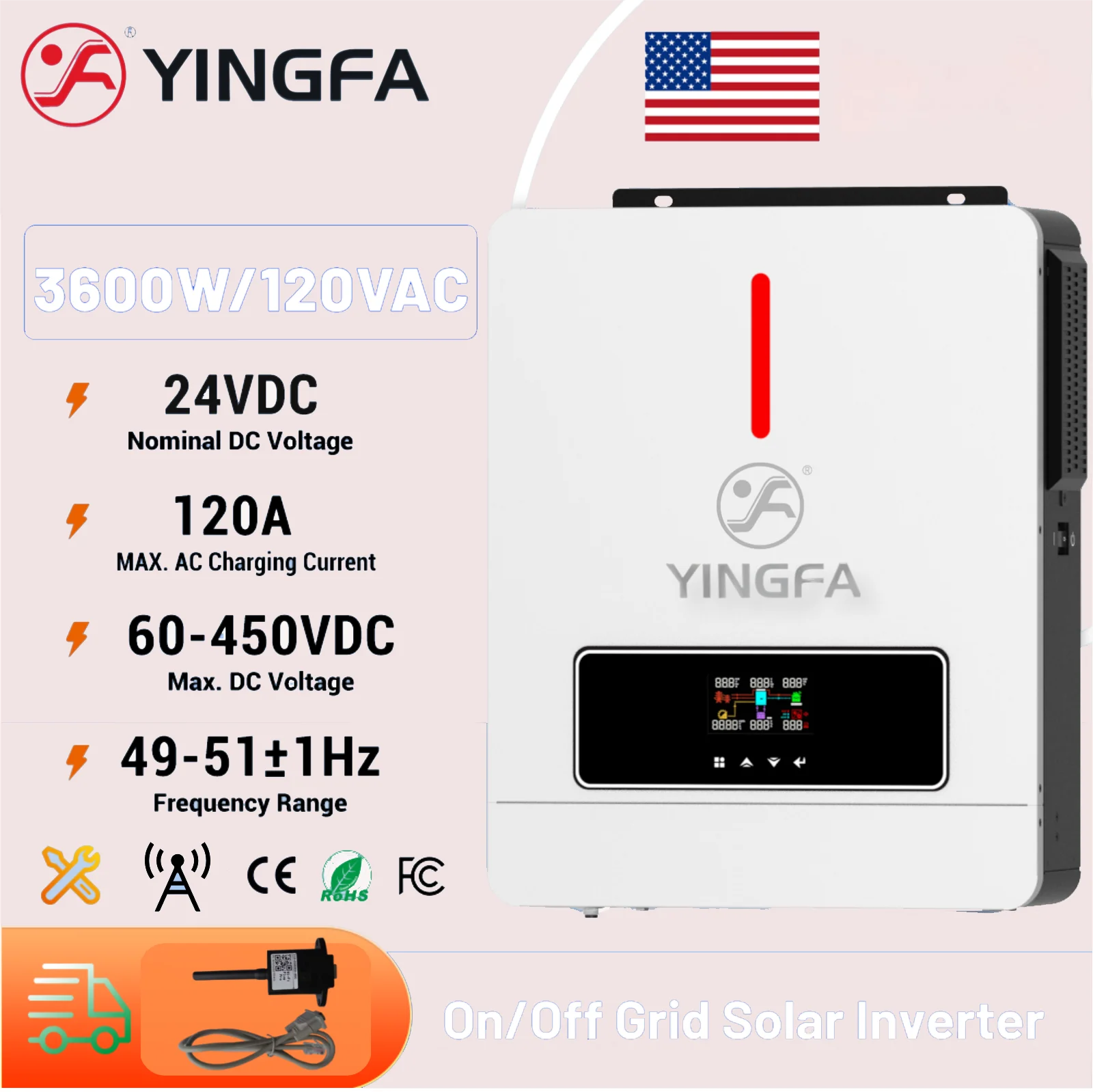 YINGFA 3.6kW Гибридный инвертор On/Off Grid Двойной выход Работает с или без батареи Чистая