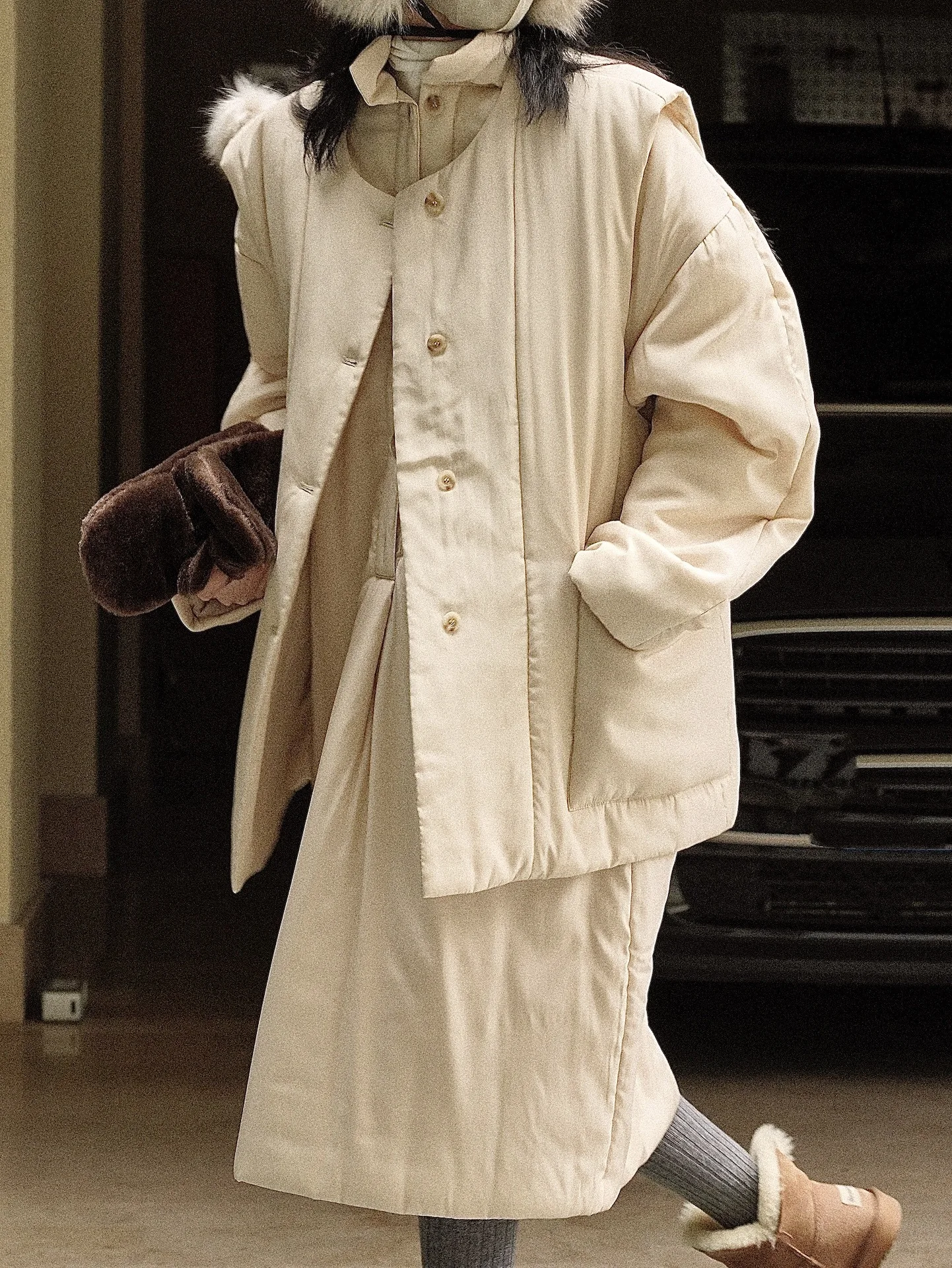 woman warm winter coat vest from set (without dress)