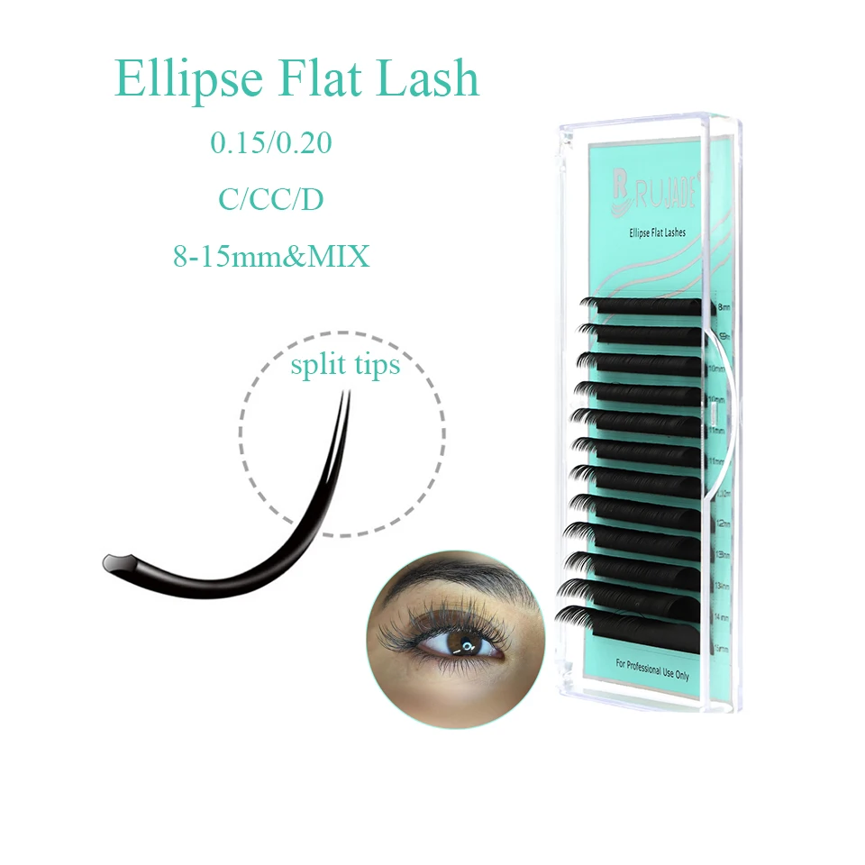 

Rujade Super Soft Handmade Flase Eyelashes Dark Black Faux Mink Flat Eyelash Extension Mix Split Tips Ellipse Flat Lashes Makeup