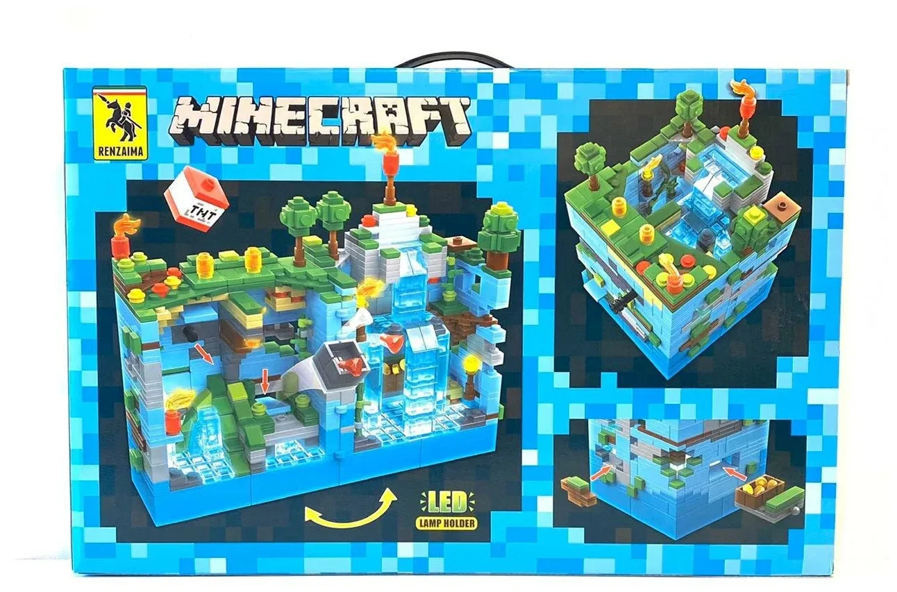 Конструктор Minecraft 696"Синяя крепость" + LED подсветка 898 деталей. Совместим с