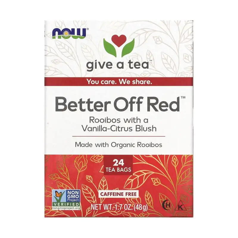 NOW Foods Better Off Red ройбуш с ванилью и цитрусом без кофеина 24 чайных пакетика 48 г (1