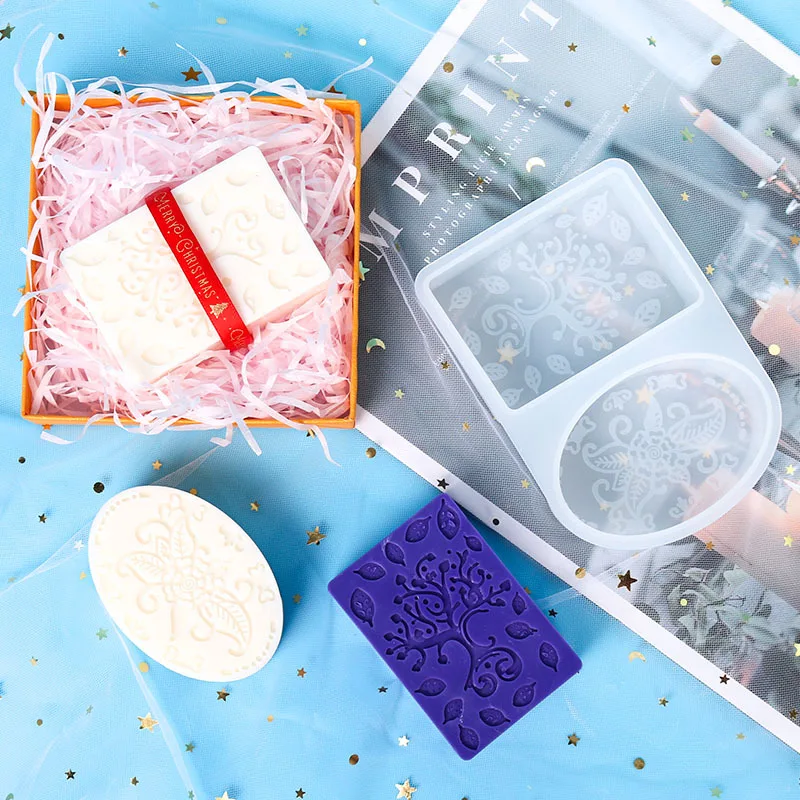 

2Cavity Patterned Silicone Soap Mold Rectangular Oval Soap Moulds DIY Handmade Soap Making Molds 3D Soap Making Accessories Tool