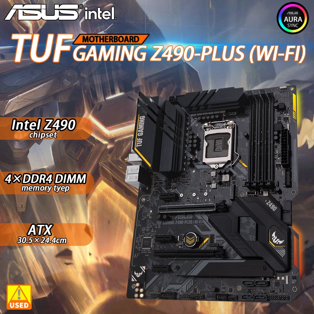 ASUS TUF GAMING Z490-PLUS Wi-Fi материнская плата Socket LGA 1200 использует Intel Z490 чип 4 × DDR4 DIMM PCI-E 3 0 2