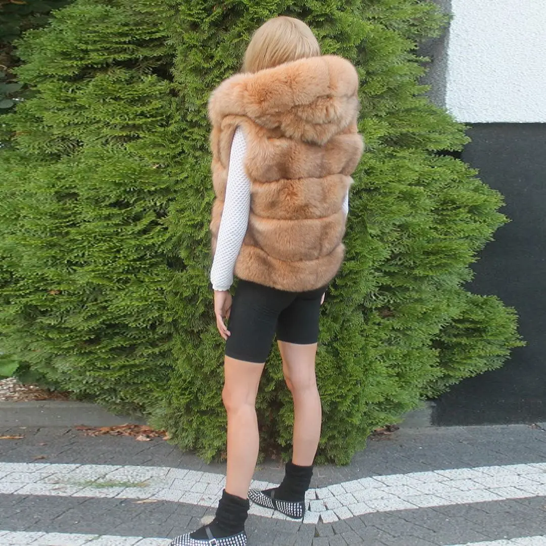 Khkai пальто из натурального лисьего меха без рукавов высокое качество женская