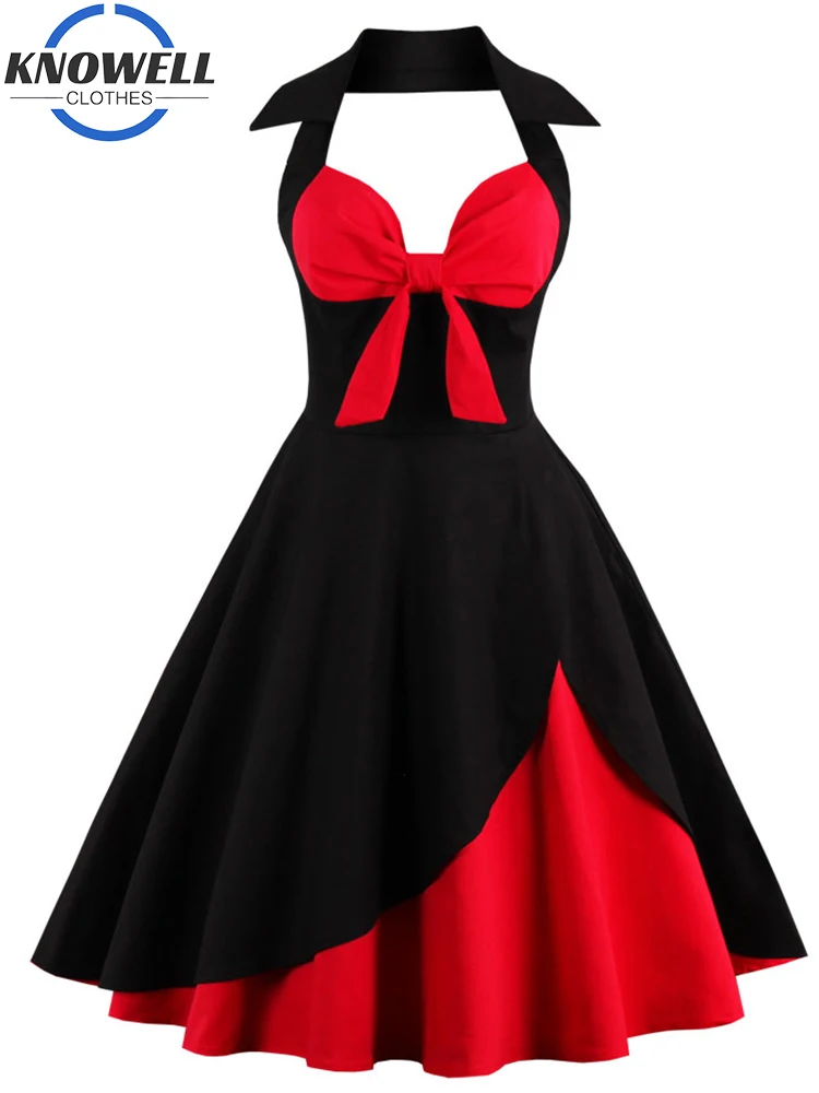 

Knowell Halter Sexy Ladies Summer Dresses 2022 High Quality Patchwork Bow Elegant Long Dress For Women Off Shoulder Y2K Sundress