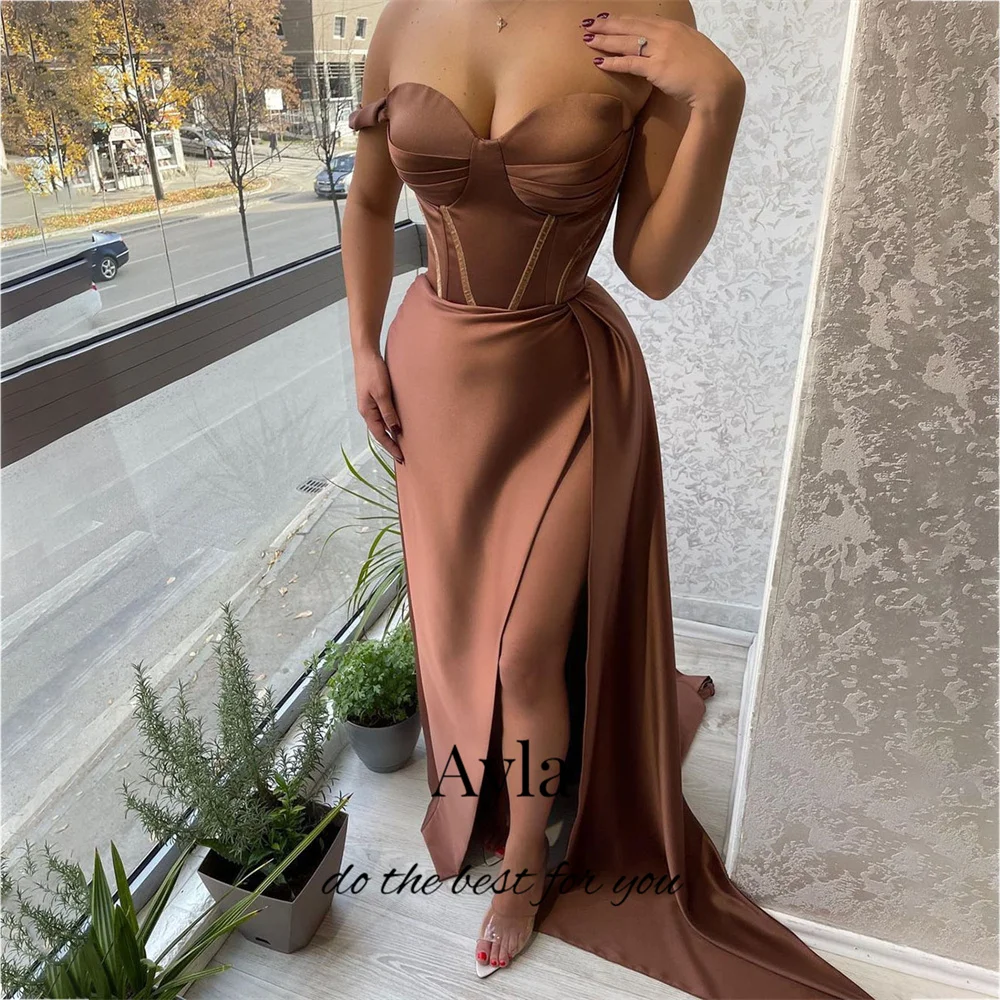 Фото Вечернее атласное платье-Русалка на одно плечо, с Боковым Разрезом №2