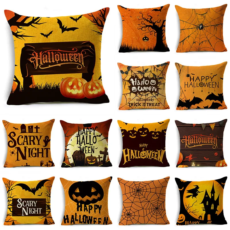 

The Same Color Halloween Series Pillow Cover Pumpkin Letter Sofa Decoration Lumbar Pillow Cushion Cover 40*40cm/45*45cm/50*50cm