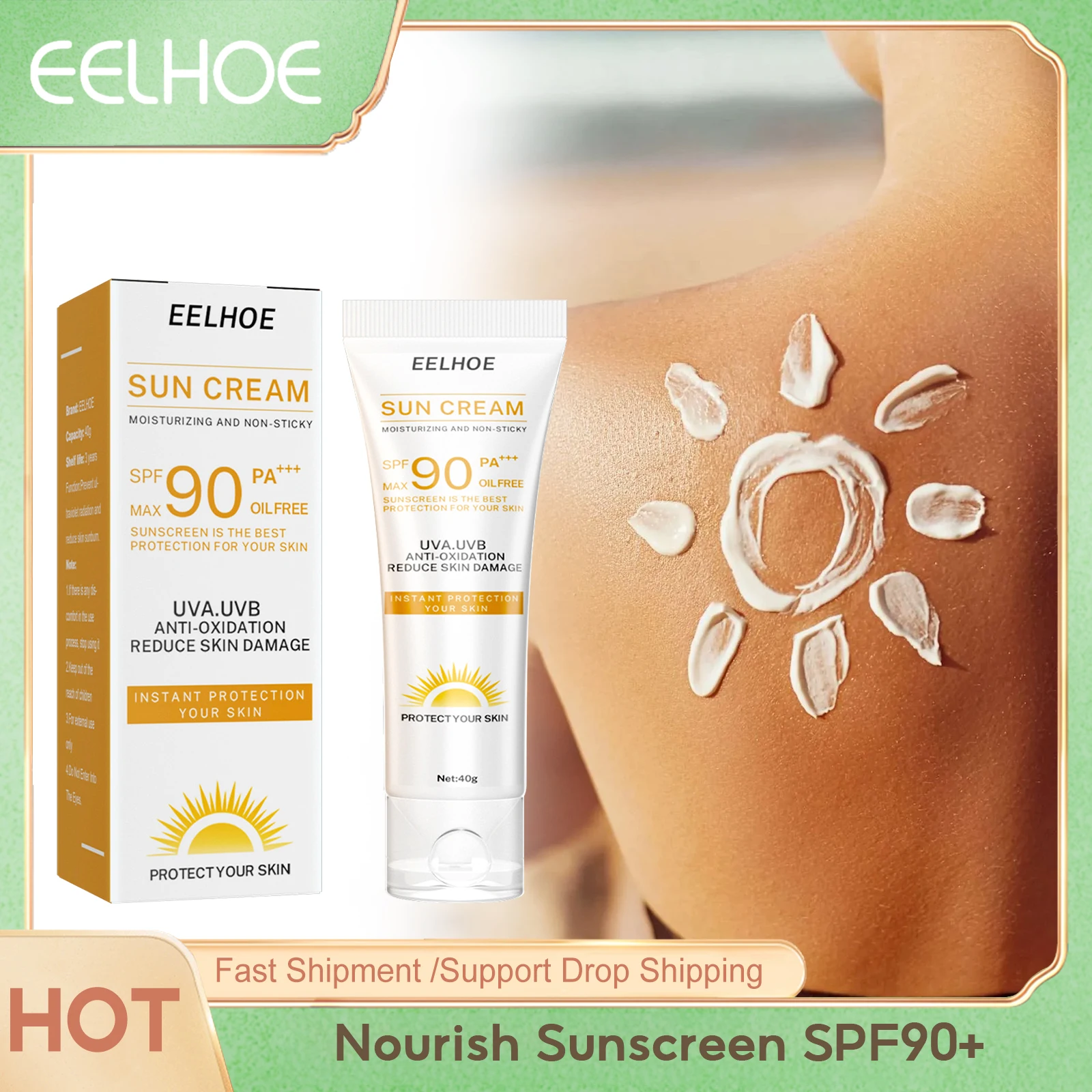 Солнцезащитный крем для лица EELHOE Spf90 + с защитой от солнца освежающий