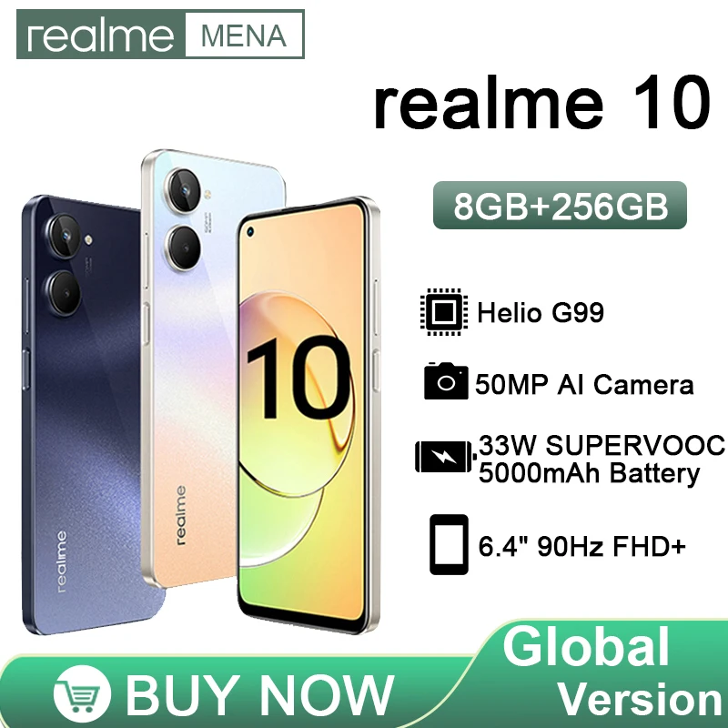 

realme 10 Helio G99 90Hz Super AMOLED Display 5000mAh Battery 33W Charge 50MP Color AI Camera