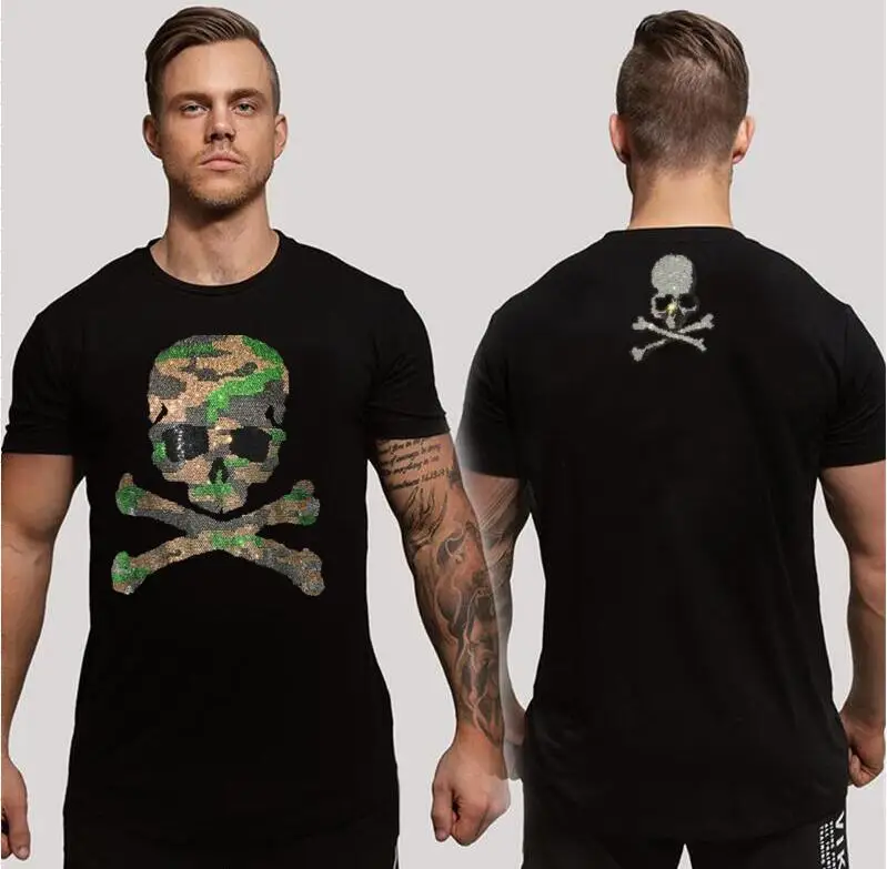 

Brand Men's Designer Rhinestone T-shirt Men's Top Solid Color Male