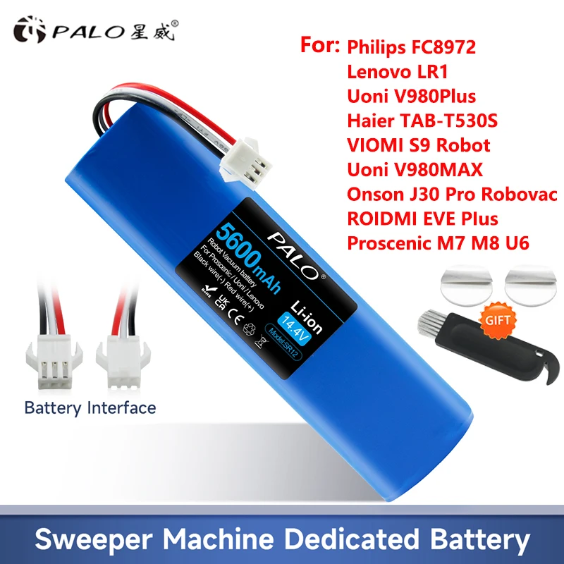 Аккумулятор робота-пылесоса 14.4V 5600 мАч для пылесоса Proscenic M7 MAX Pro M8 U6 Philips FC8972 Haier TAB -