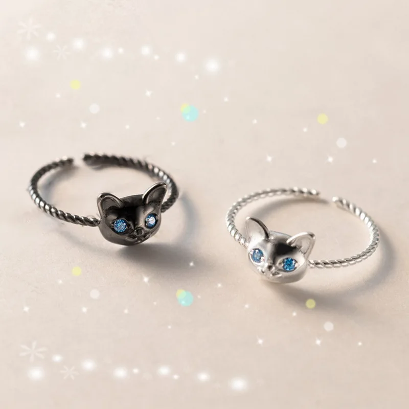 

Vintage Cute Black Cat White Cat Love Couple Rings Simple Animal Design Jewelry For Women Adjustable Open Ring Valentines Gift