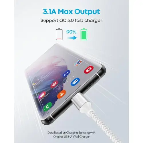 Кабель USB Type C белый [Комплект из 2 предметов длиной 3 м] для быстрой зарядки Baiwwa USB-A -