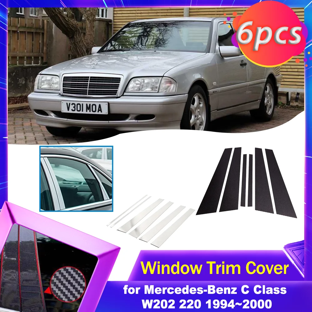 Фото Автомобильная накладка на дверь окно для Mercedes-Benz C класса W202 1994 ~ 2000, 1995 1996 1997 1998 1999 хромированная наклейка из углеродного волокна, столбы, наклейки, аксессуары №1