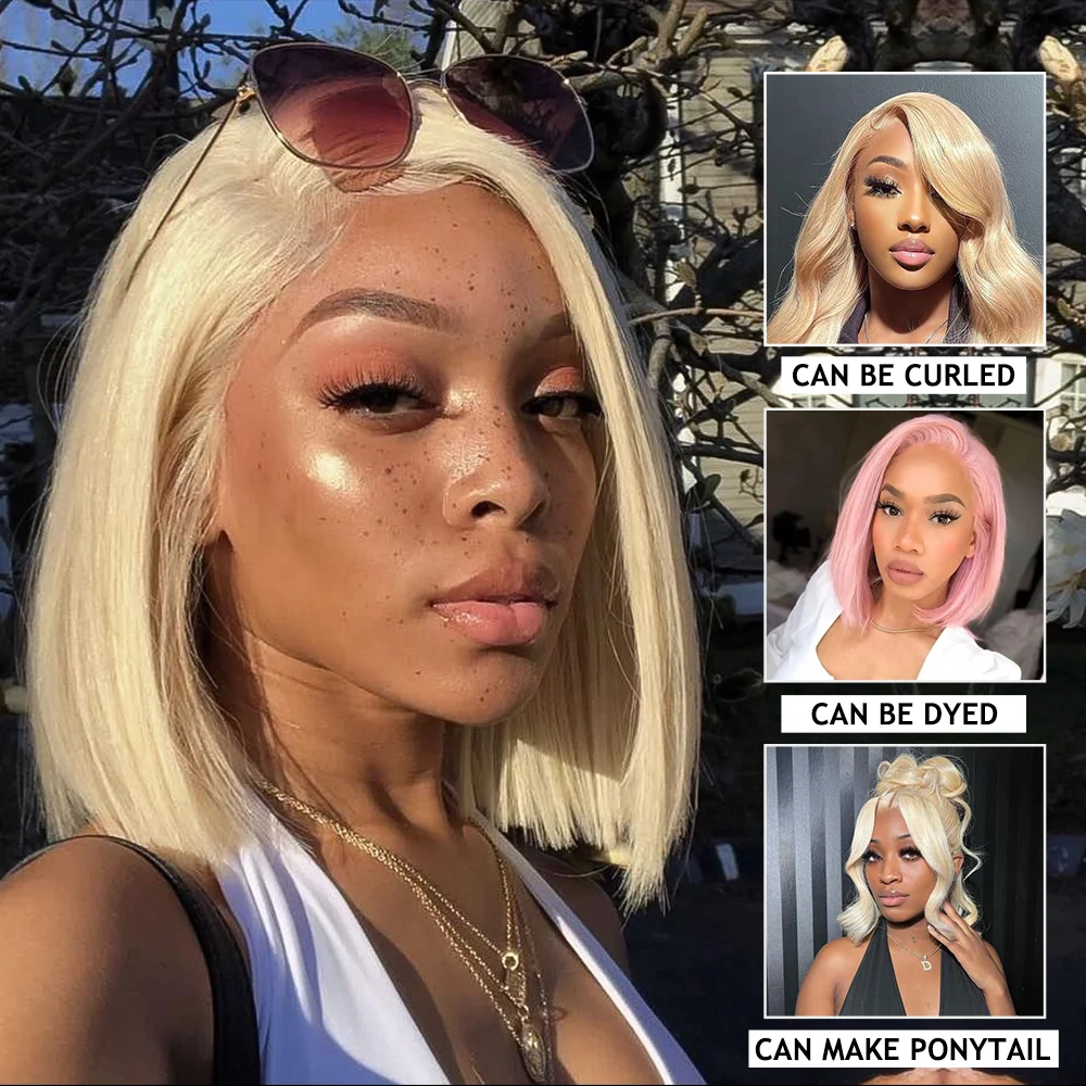 613 Honey Blonde Color Straight 13x4 Transparent Lace Frontal Human Hair Wig Brazilian Remy Short Bob Lace Front Wigs For Women