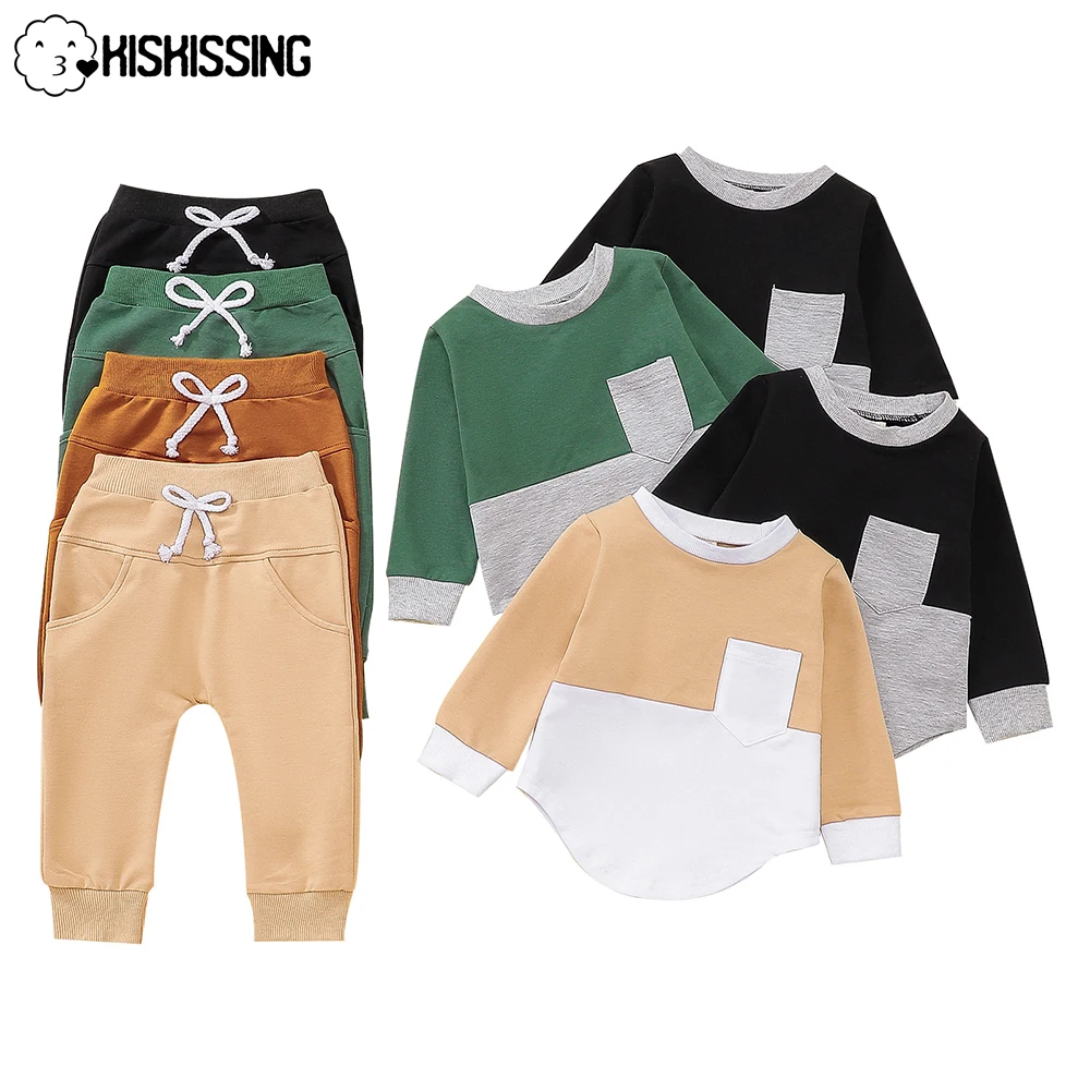 

Осенний комплект одежды для новорожденных KISKISSING, комбинезон с цветными блоками и штаны, весенне-зимний костюм для девочек и мальчиков 3-24 ме...