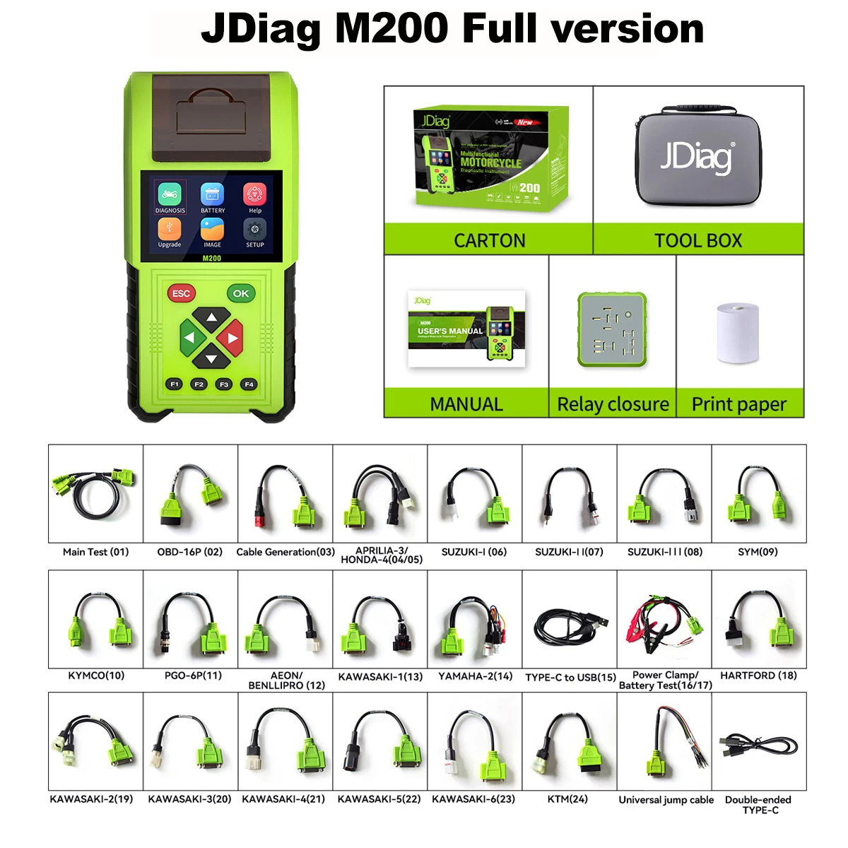 Диагностический OBD2 сканер JDiag M200 для мотоциклов, устройство для чтения кодов неисправностей для BMW, Yamaha, Kawasaki, Honda