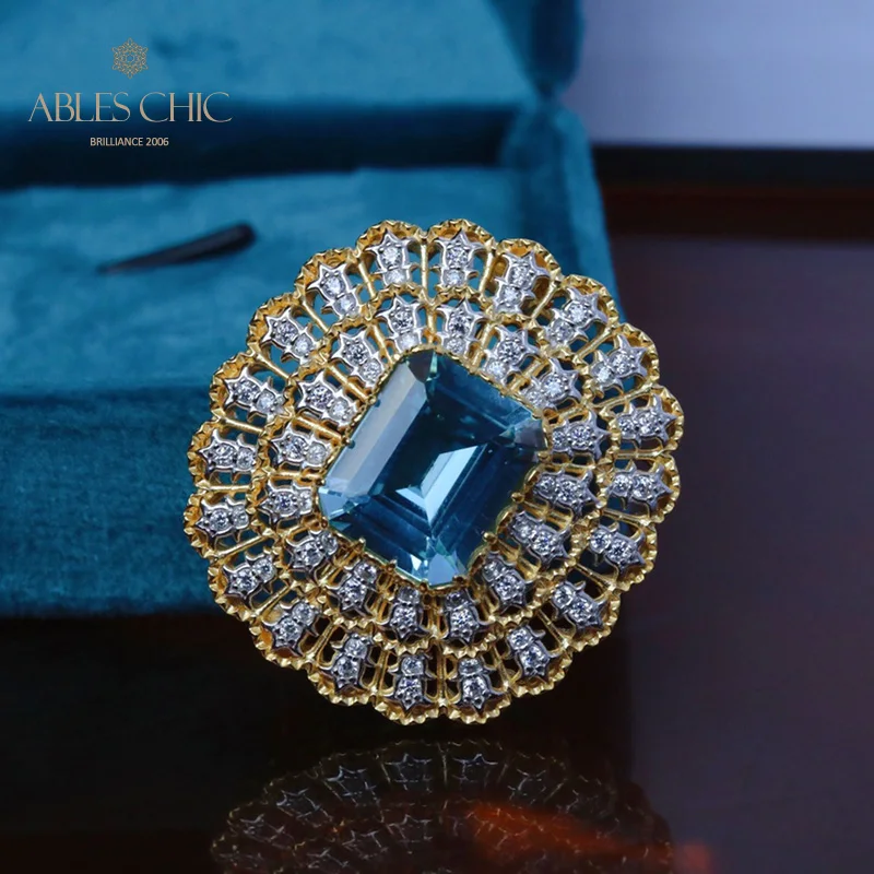 Sterling Silver 7ct Natural Topaz Brooch Traditional Fretworks Flower Bridal Wedding Pin C11N3S26200