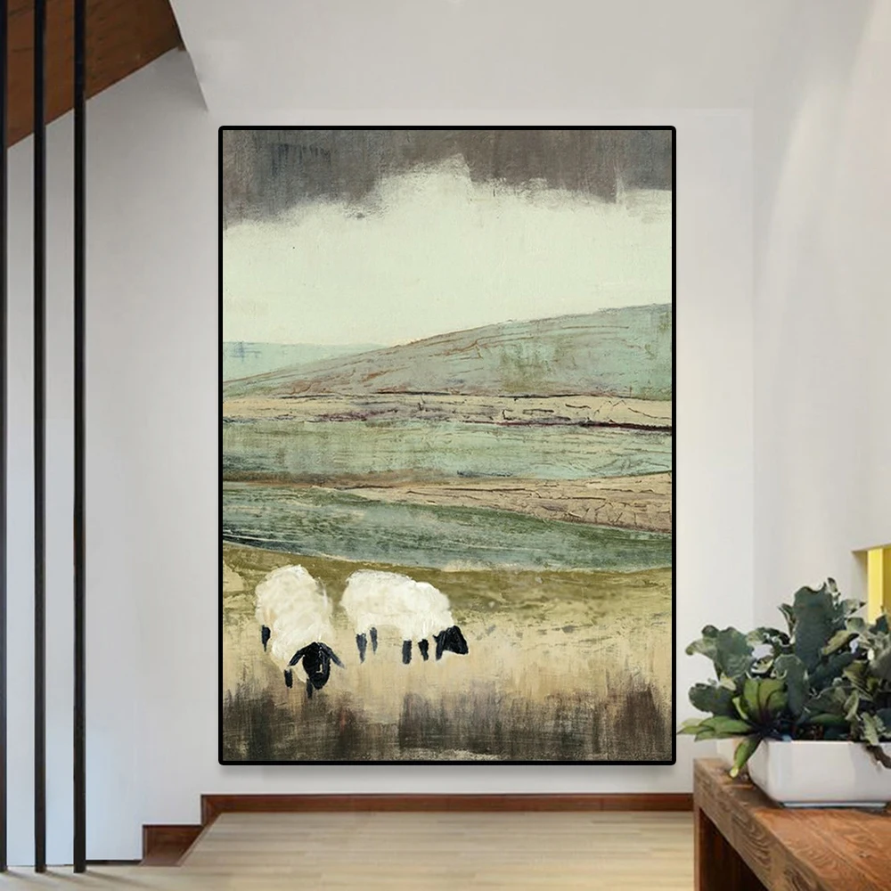 

Abstract Animal Canvas Painting Green Scenery Yellow Mountain Wall Poster Nordic Wall Art Print for Home Room Bedroom Decoration