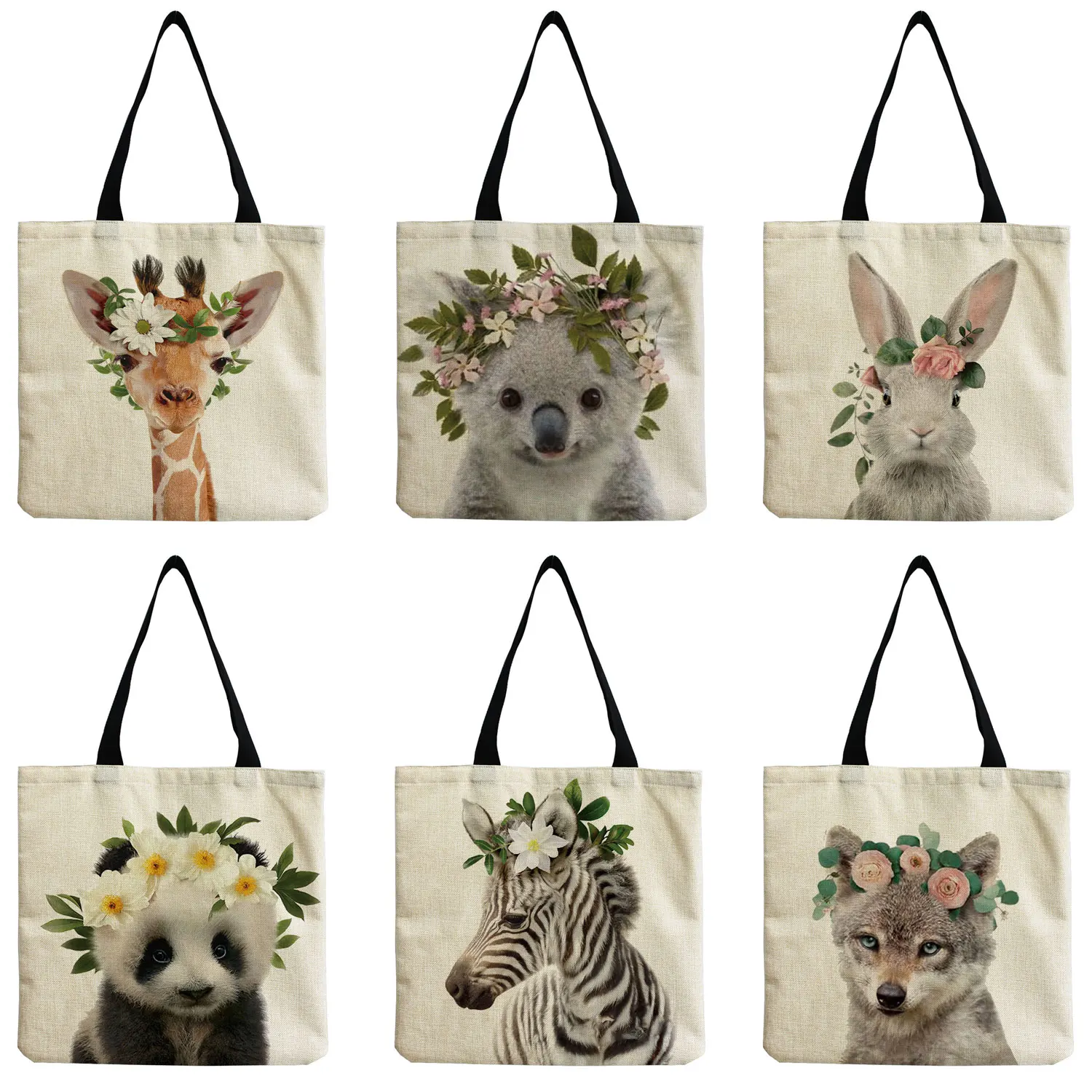 

Beach Bag Shoulder Bag Outdoor High Capacity Shopper Bag Eco Friendly Cute Animal Panda Giraffe Print Customizable Bag Portable