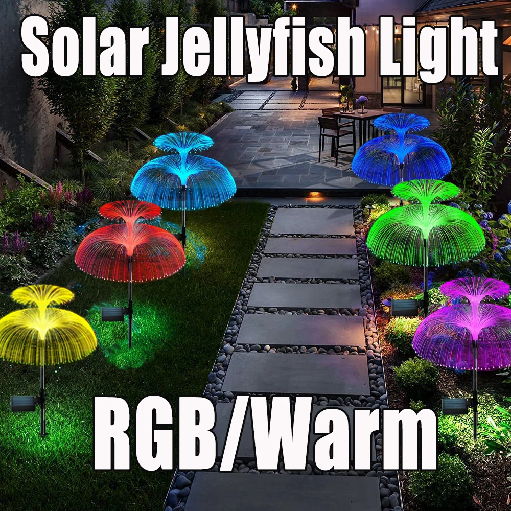 

Solar Jellyfish Garden Lights Outdoor Waterproof Lawn Lights Fiber Optic Light RGB Changing Flower Lights for Villa Pathway Yard