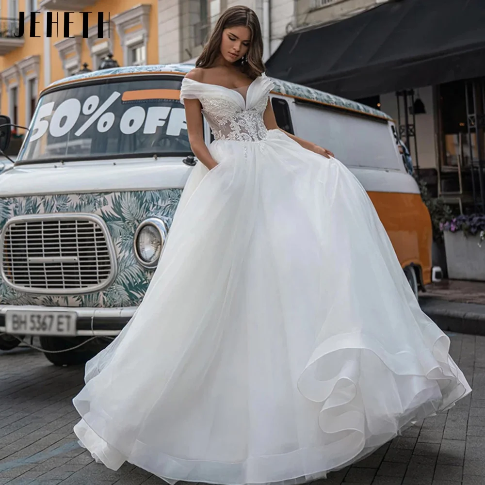 

Gorgeous Wedding Dresses Ball Gown Off The Shoulder Cap Sleeve Bridal Gowns Lace Appliques White Corset Back 2023 Robe De Mariée
