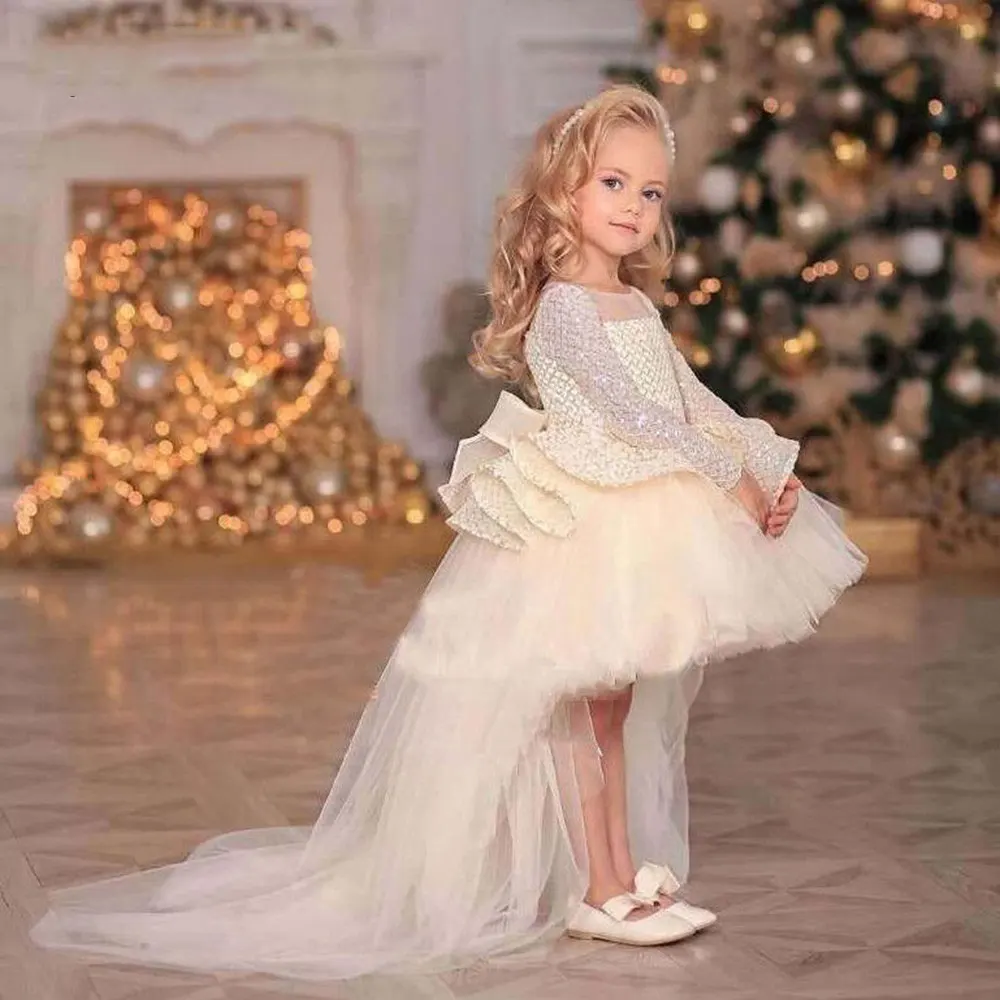 

Puffy Sequin Mesh Ball Gown Girl Party Dresses Kids Layers Flower Girl Dresses Glitter Bow Knot Princess Dress New Year Birthday